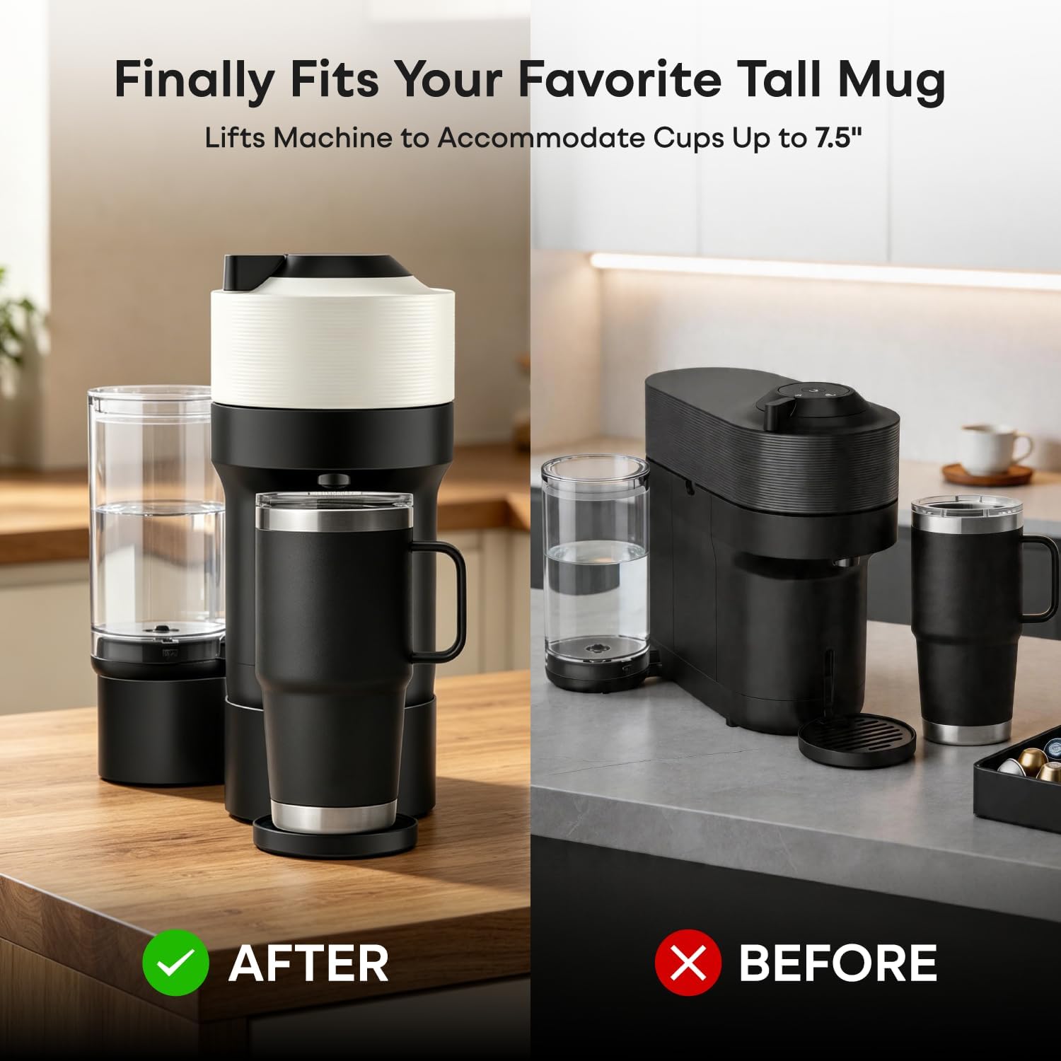 Riser Stand for Nespresso Vertuo Pop+, Solid ABS Construction, 2.5" Lift, Fits Cups Up to 7.48" – Compatible with YETI 20 oz & Contigo 16 oz Mugs, Heat Resistant & Non-Slip Base (Black)