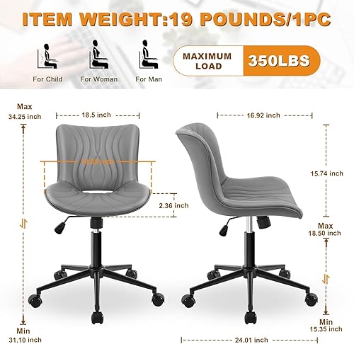Miniatura 2 de Silla de Oficina, Silla de Escritorio sin Brazos con Ruedas, Sillas Ergonómicas y Cómodas para Computadora de Oficina en Casa, Silla de Tocador