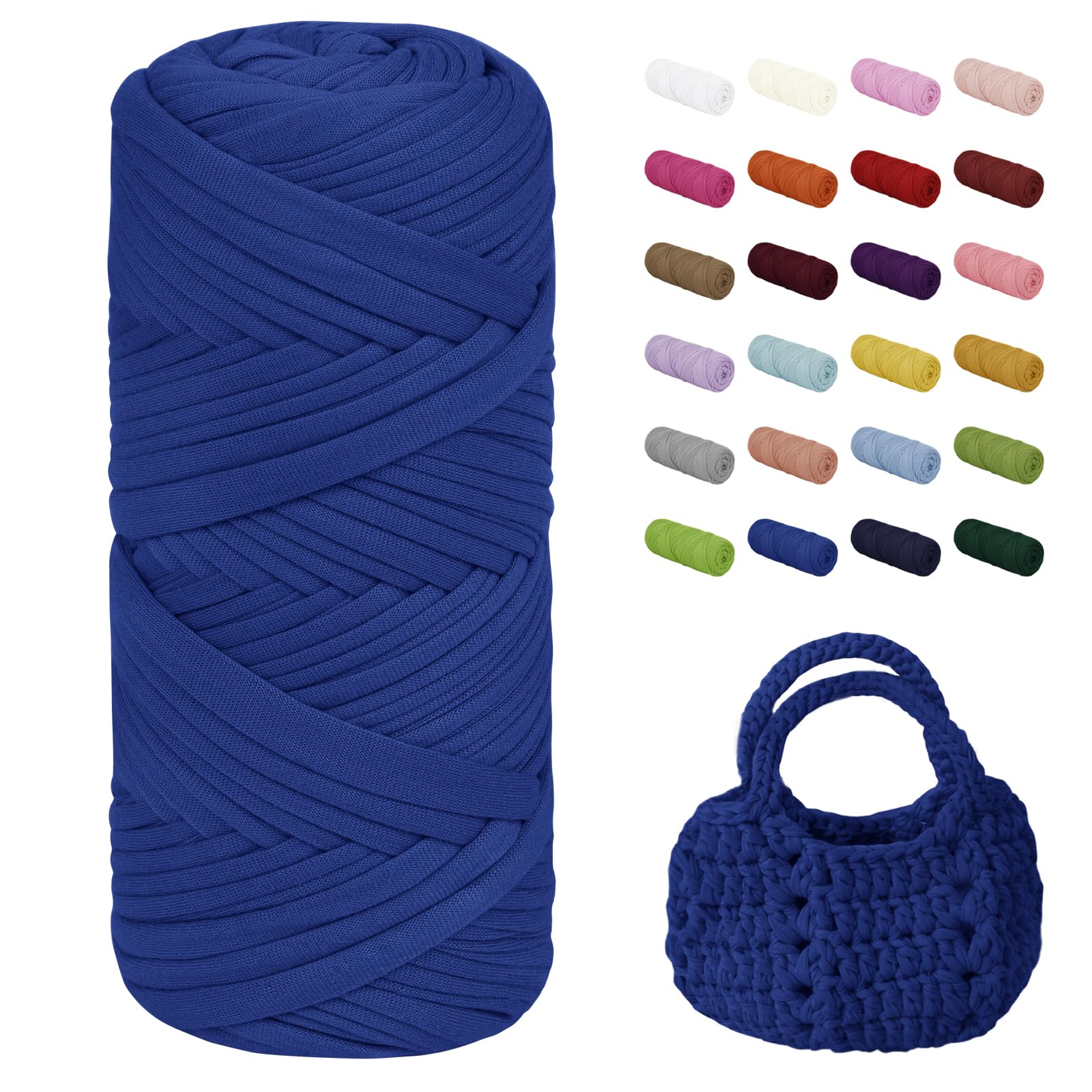Uiopa T-Shirt Yarn, 200g/75m Chunky Crochet T Shirt Yarn, Polyester Elastic Fabric Ribbon for Crocheting Bags, Baskets, Home Decor, DIY Crafts (Royal Blue)