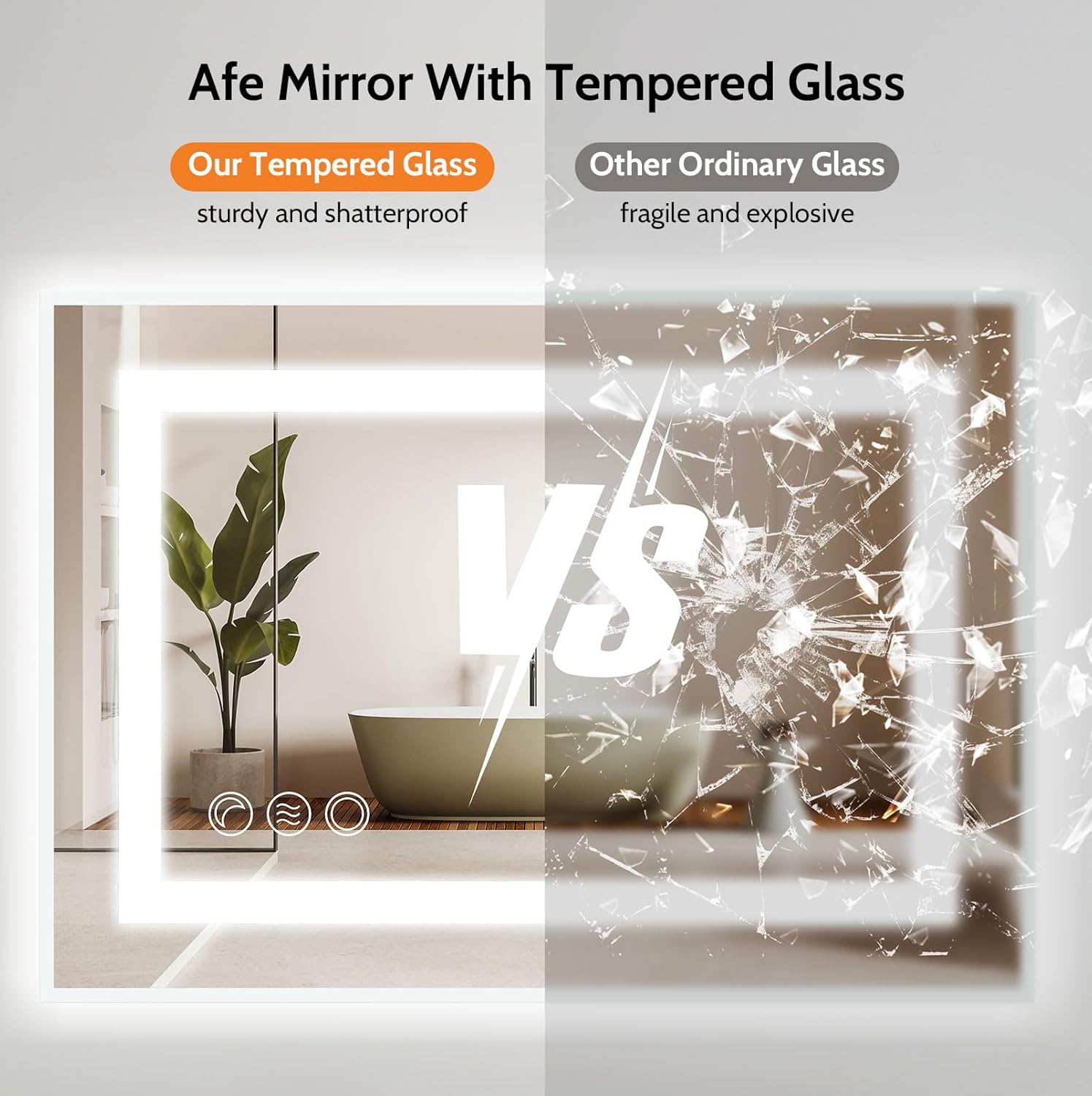 40×32 Bathroom Mirror with Lights, Backlit & Frontlit(Seperate Control), LED Mirror with 3 Colors Lights, Anti-Fog, HD Tempered Glass, Shatter-Proof, Dimmable Brightness, UL-Listed