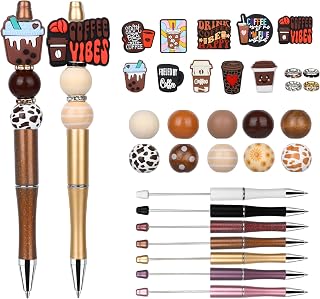 12 Pieces Beadable Pens Bulk Kit,Ballpoint Pens with Crystal Wood Round Spacer Set,Office Supplies, Office Accessories & Craft Gifts for DIY Pen Making Kit Smooth Writing(Coffee)