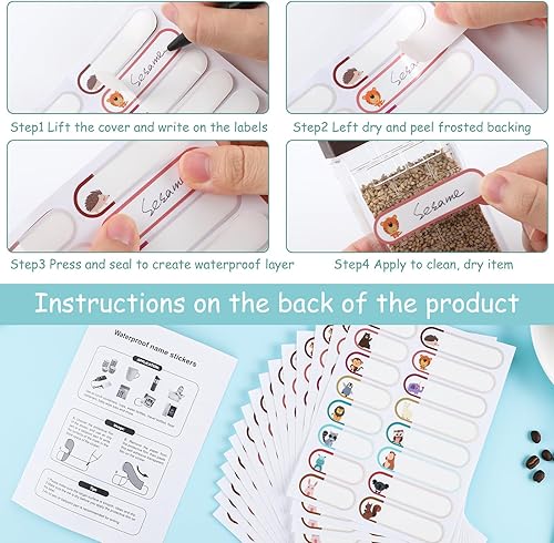 Miniatura 3 de 480 piezas de etiquetas para biberones para guardería, etiquetas de nombre impermeables autolaminadas, etiquetas de nombre escolares para escribir