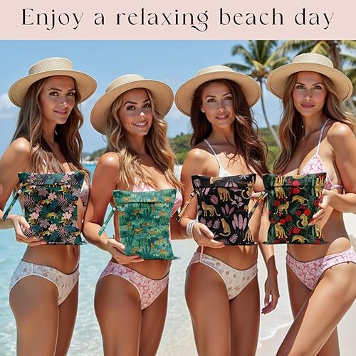 Miniatura 4 de Paquete de 4 bolsas húmedas para traje de baño, artículos esenciales de viaje a la playa, bolsa húmeda y seca, para protector solar, ropa sucia,