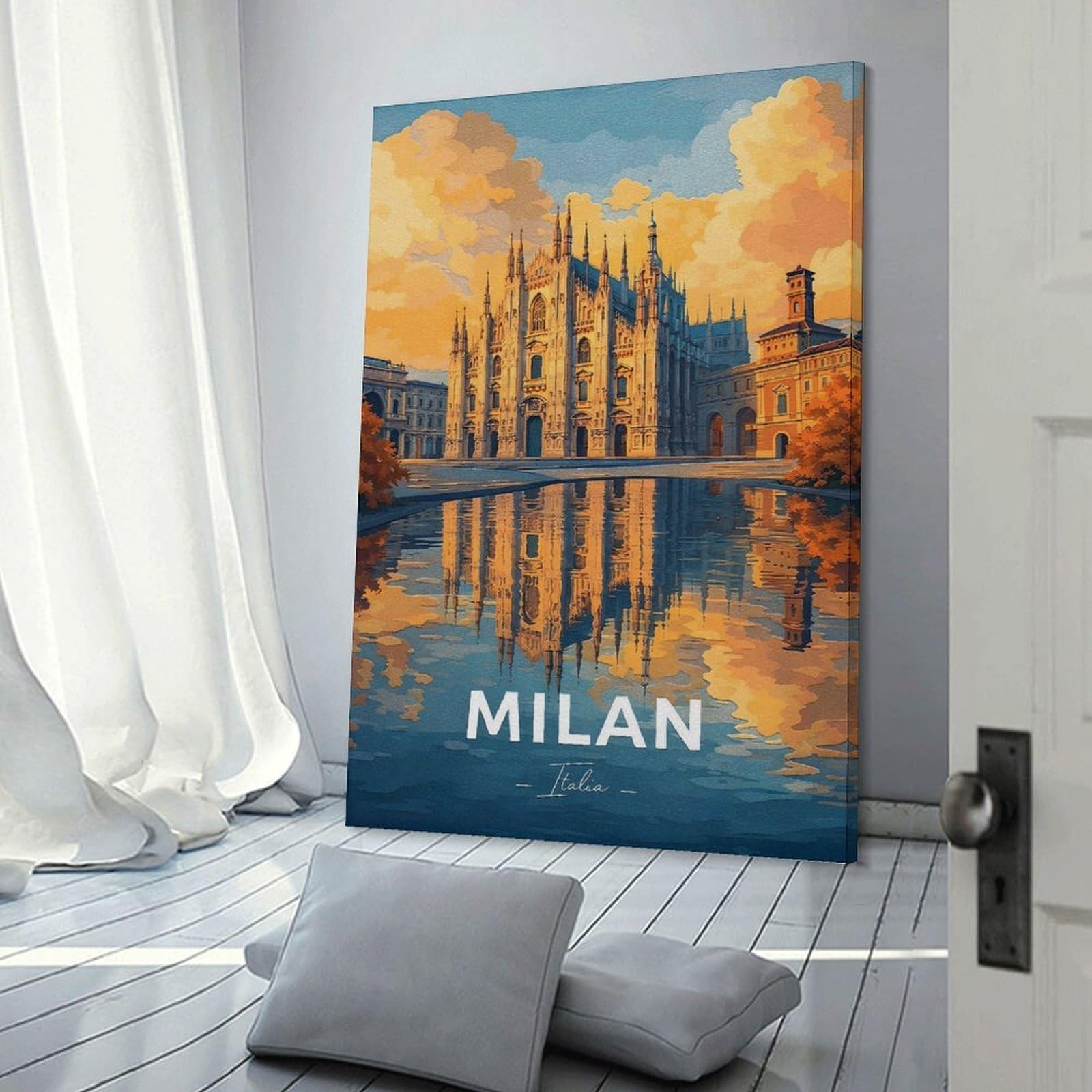 Junmoney Wall Art Print Milan Cathedral Reflection, 20x30inch(50x75cm), for Contemporary Homes, Apartments Or Offices, An Easy Choice for New Home Styling