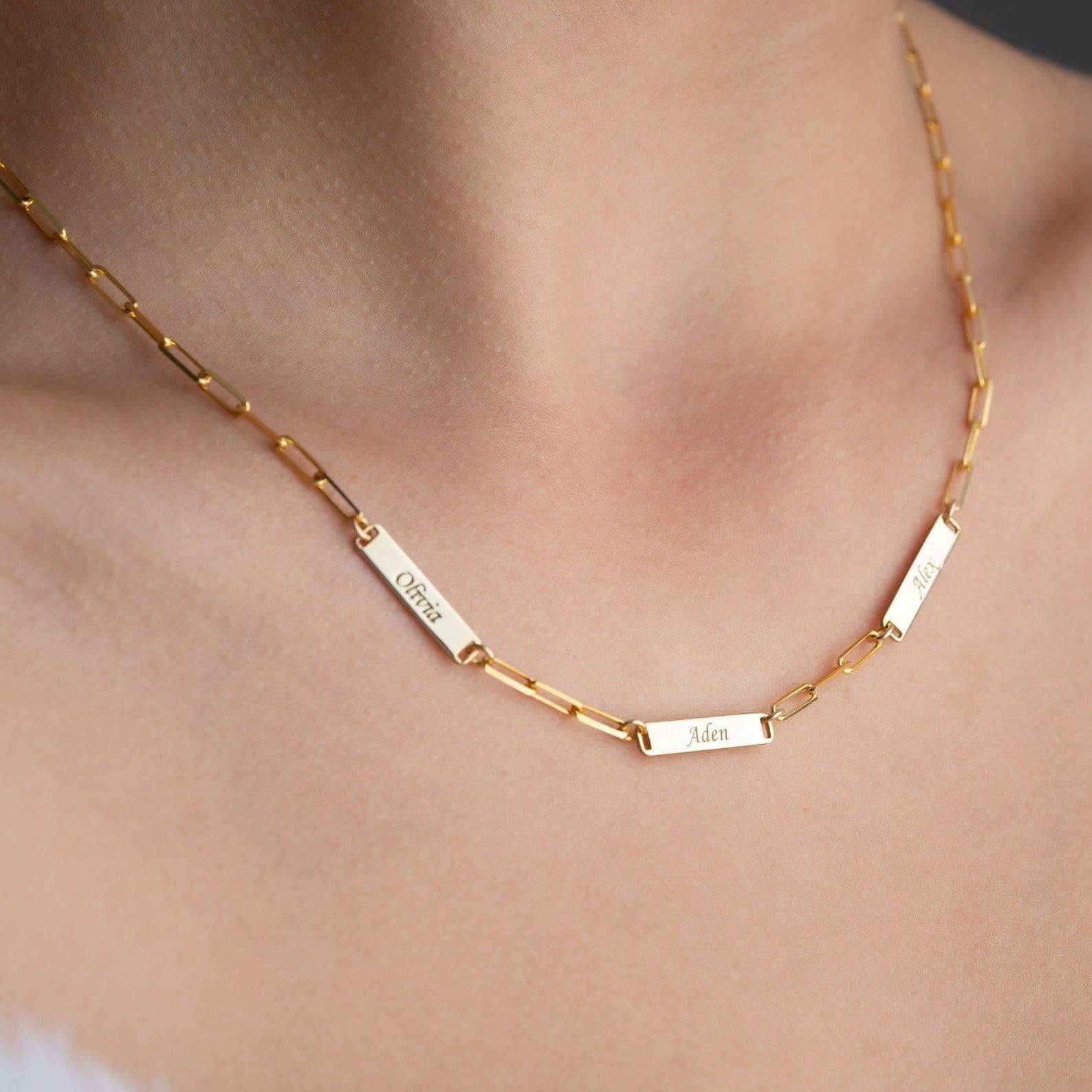 Personalizado barra collar clip de papel oro mini con nombre personalizado múltiple para mamá Día de la Madre Navidad aniversario cumpleaños