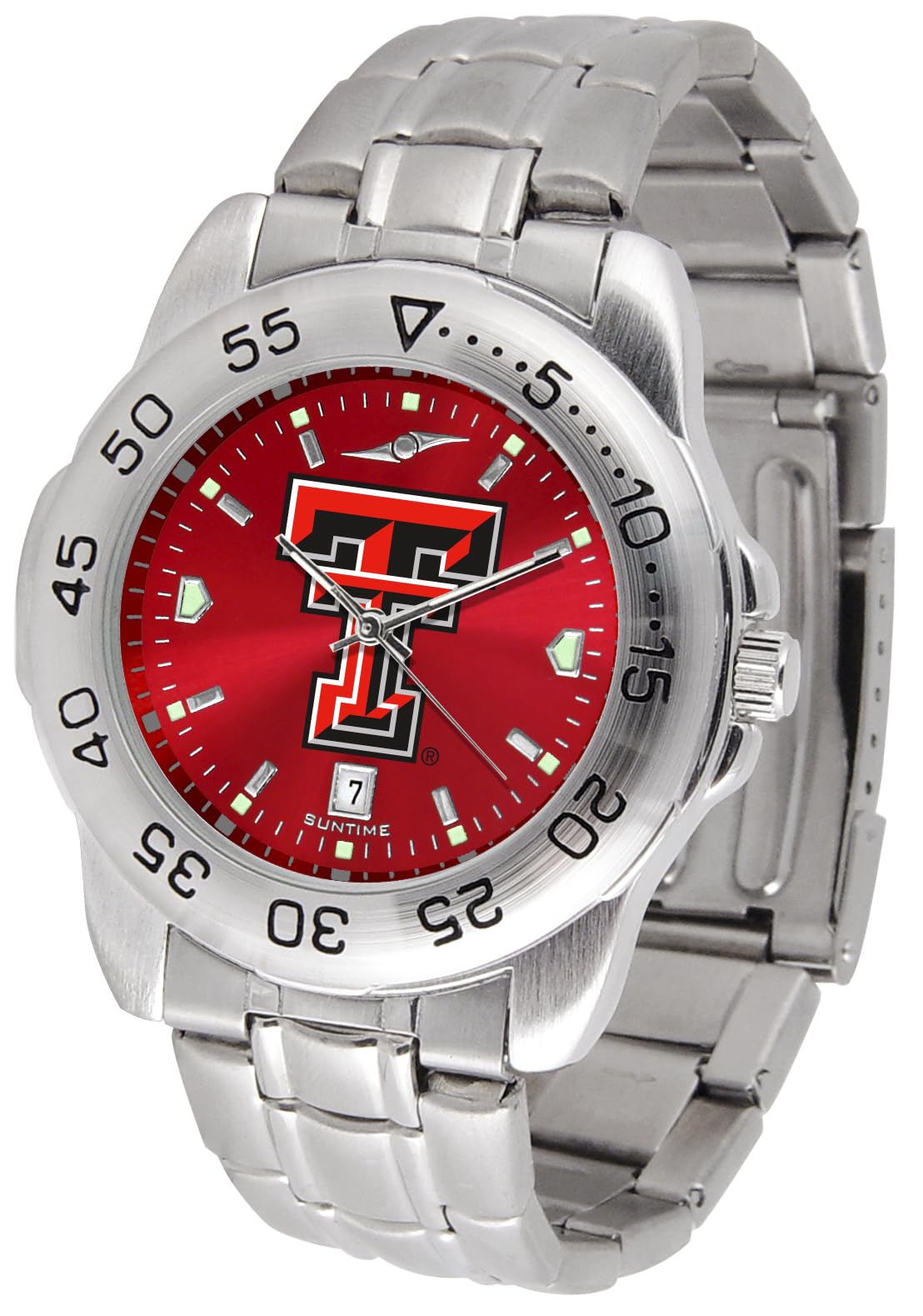 SunTime Men's NCAA Team Sport Watch, 20mm Stainless Steel Strap, Reflective Shiny Dial with Date