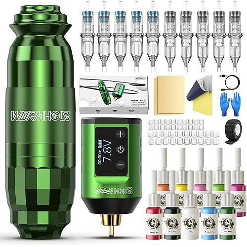 Wormhole Tattoo WTK258 Wireless Tattoo Gun Kit Professional Machine Kit Tattoo Pen Kit with 1500mAh Tattoo Battery Pack Tattoo Ink Tattoo Needles
