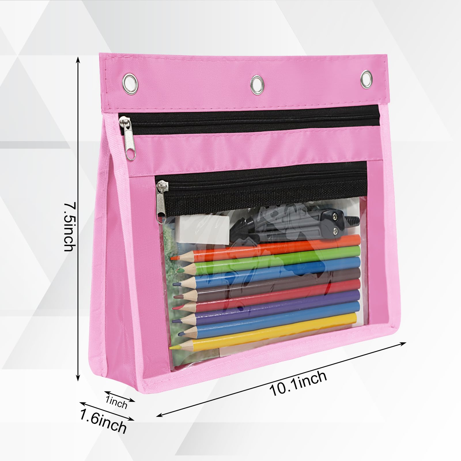 YoeeJob Astuccio espandibile da 2,5 cm per raccoglitori a 3 anelli, confezione da 18 astuccio grande capacità con cerniera, astuccio trasparente a tre anelli, adatto per scuola e ufficio (rosa)