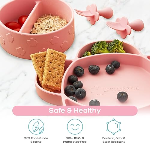 Miniatura 5 de Grabease Juego de alimentación de silicona para bebés, soporte de autoalimentación y cuencos para bebés con succión, juego de platos y utensilios