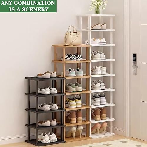 Miniatura 7 de SAN HE Zapatero de bambú de 5 niveles - Zapatero vertical blanco para espacios pequeños, organizador alto y estrecho para zapatos, para armario,