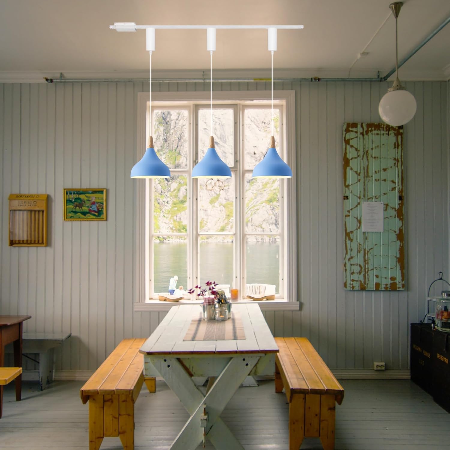 Kiven 1-Light J-Type Track Lighting Pendants Adjustable Height,Modern J Track Pendant Lights,Decorative Track Lighting Fixture for Kitchen Island Hallway Restaurant,Blue