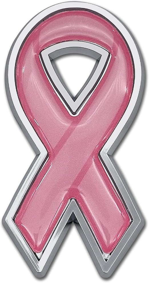 Elektroplate Pink Ribbon OEM Chrome Emblem for Cars, Trucks, and All Auto | Universal Fit at 3.25” x 1.5” | Weatherproof