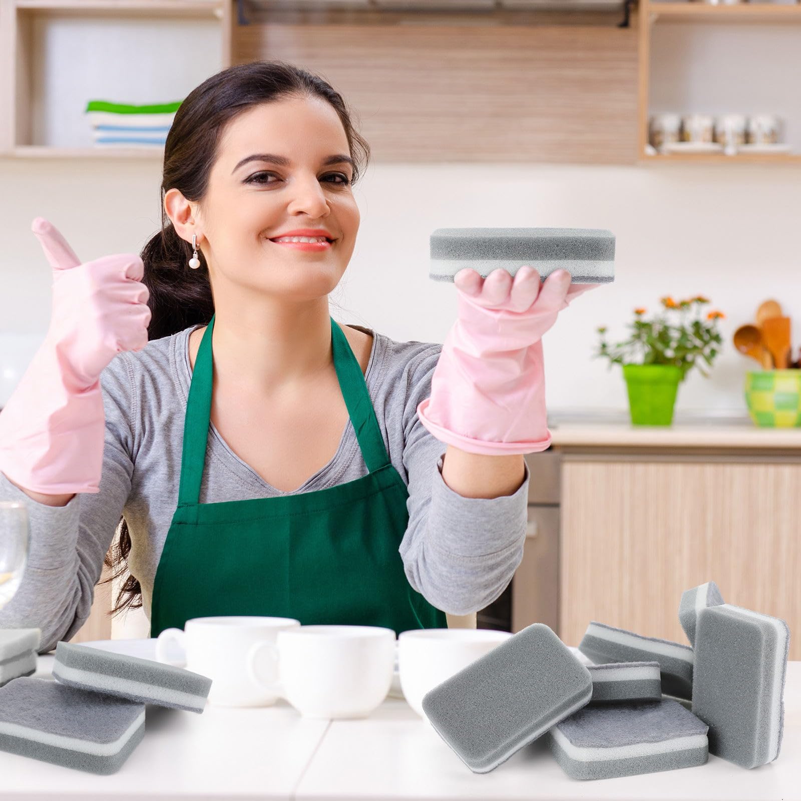 Tanlade 240 spugne confezionate singolarmente, spugne per lavare i piatti, non graffiano, spugne abrasive da cucina, per la pulizia della casa, noleggio piatti, hotel, appartamenti, auto (grigio,