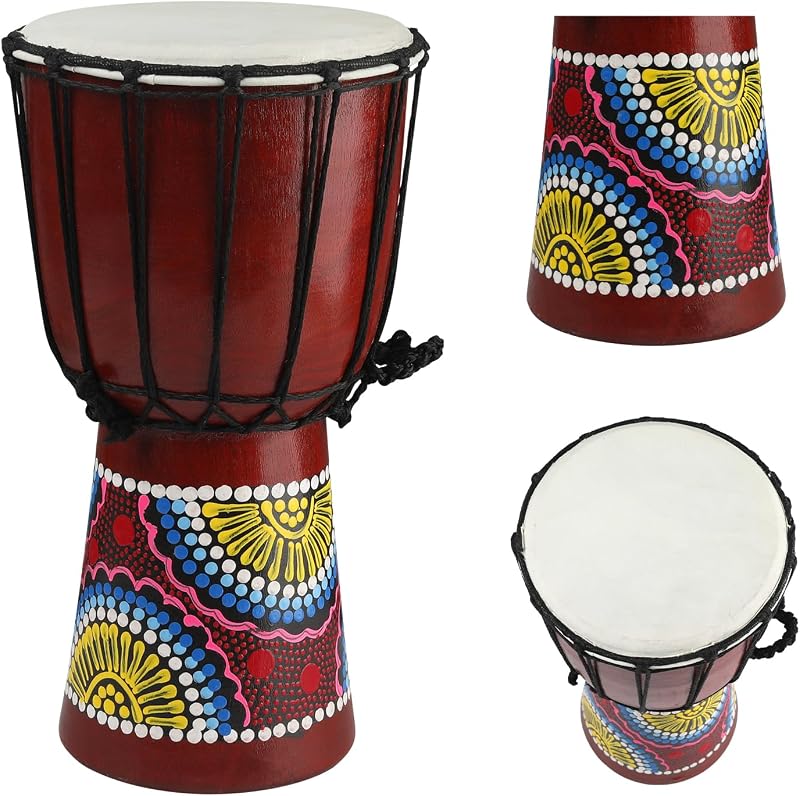Wood Djembe Drum African Drums for Adults 6.5'' x 12'', Painted | Handmade West African Mahogany Djembe with Goatskin Drumhead Hand Drum Musical Instruments for Beginners, (Colorful)