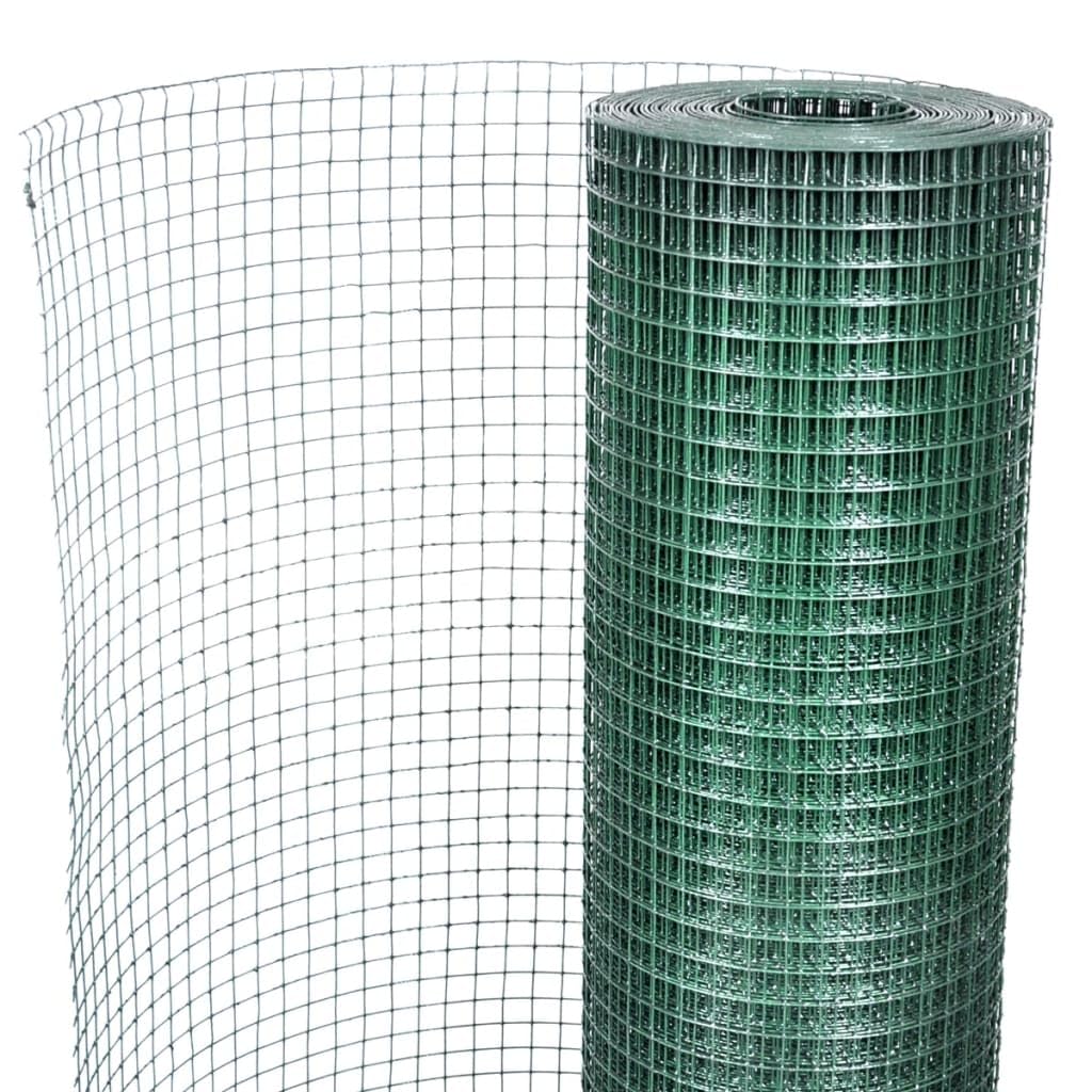 Valla de malla de alambre galvanizada con revestimiento de PVC, 25 x 1 m, verde, para gallineros y gallineros, red flexible para pajareras y cercas de animales de granja, resistente a la intemperie
