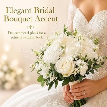 100pcs Beaded Stick Bride Wedding Pearl Bouquet Party Decoration, 4mm String Pearl Sticks Vase Filler, Christmas Tree Picks and Sprays, Artificial Flowers Pampas Grass Bouquet Accessories(Gold)