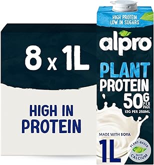 Alpro Soya Drink - High Protein - Plant-Based Long Life Dairy Free & Lactose Free Milk Alternative - 1L (Pack of 8)