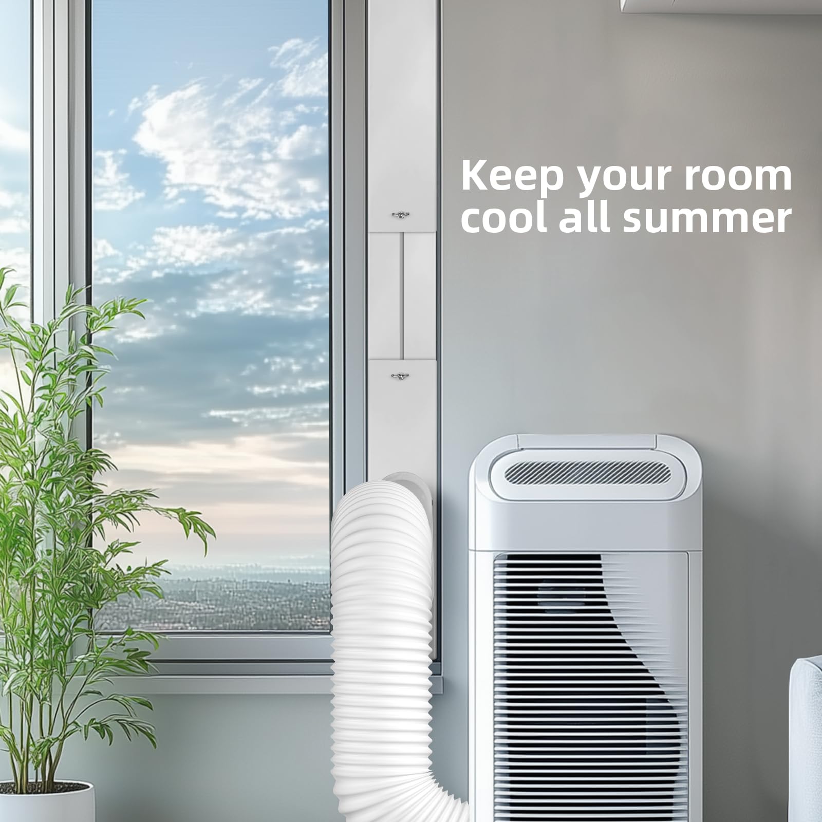 Kit de ventana de aire acondicionado portátil – Kit universal ajustable de ventilación de CA con manguera de escape de 5.9 pulgadas para ventanas deslizantes verticales/horizontales