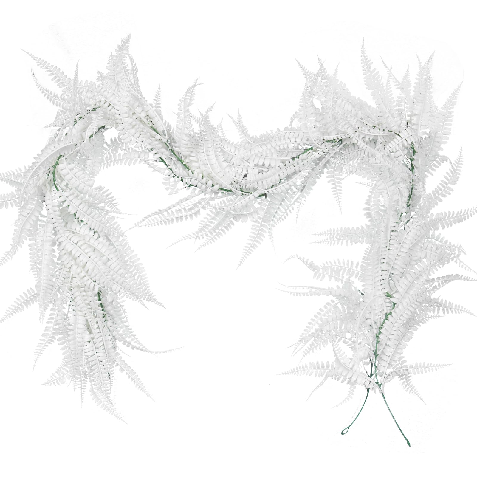 Guirlande de fougères artificielles RECUTMS 1,8m lot de 2 fausses plantes blanches