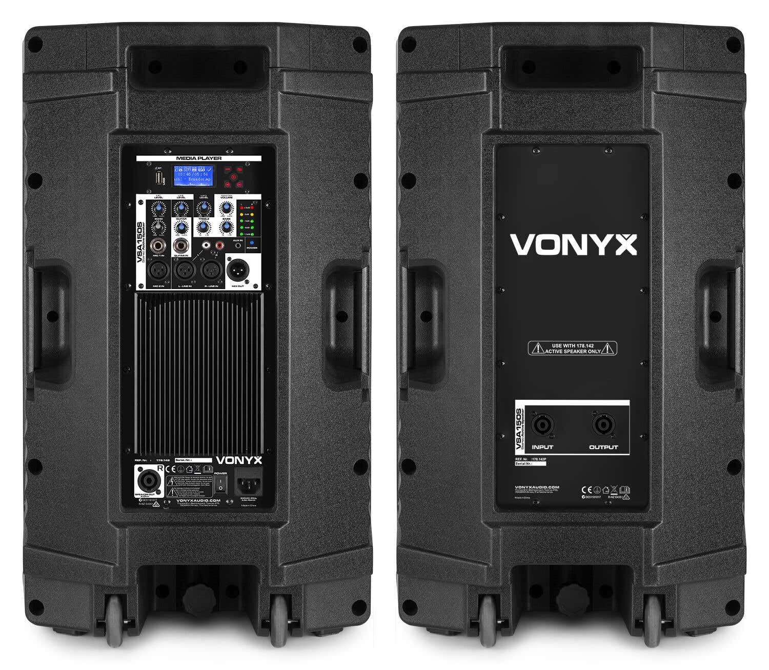Vonyx VSA150S Pack Altavoces Activos Bluetooth 15 Pulgadas 1000W con 2 Soportes Regulables y Bolsa Cable Jack 3,5 mm a 2 RCA Equipo DJ para Eventos Fiestas Karaoke actuaciones y presentaciones