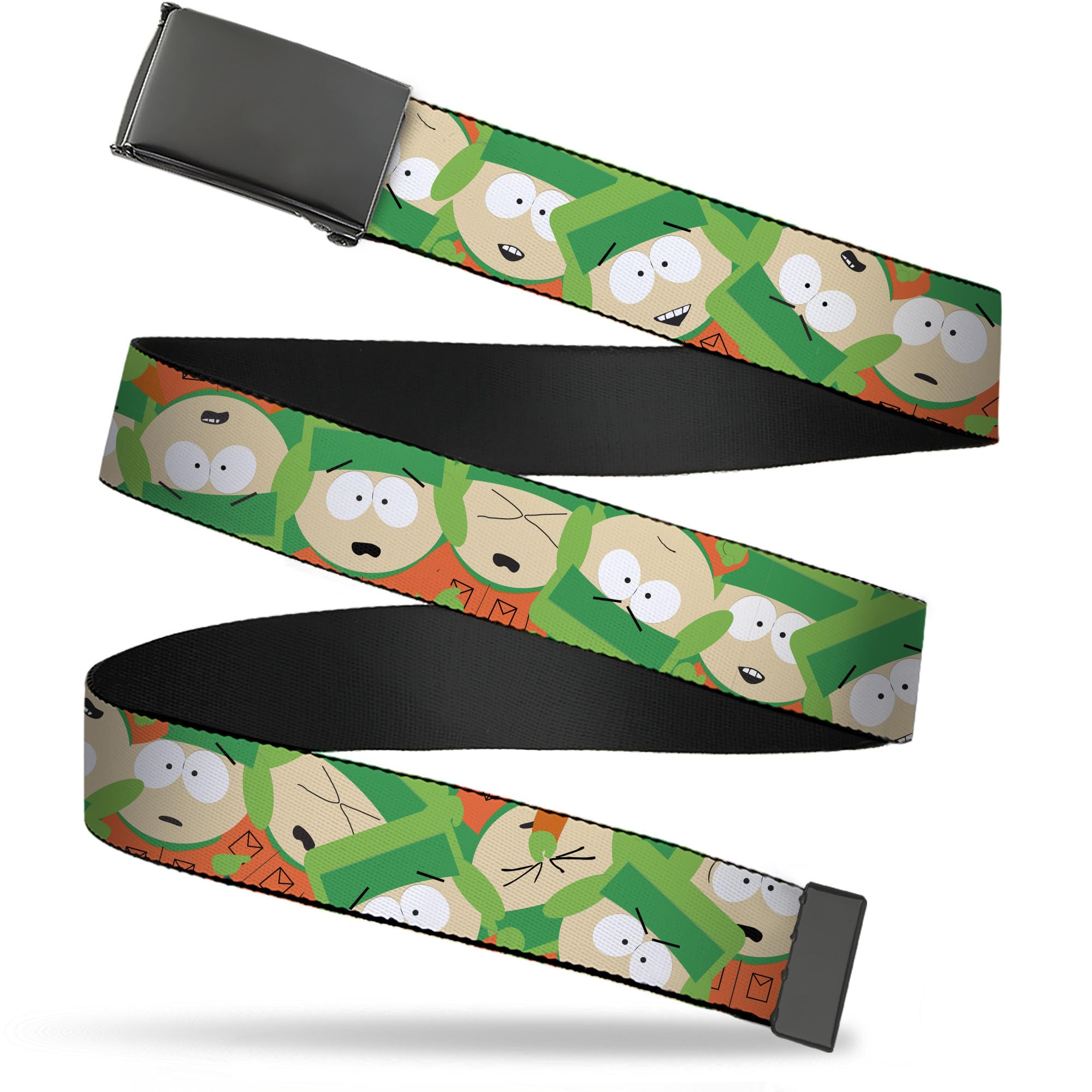 Buckle-Down Cartoon Network Belt, Flip Web Belt South Park Kyle Expressions Scattered Green, 1.0 Inch Wide, Youth up to Size 20