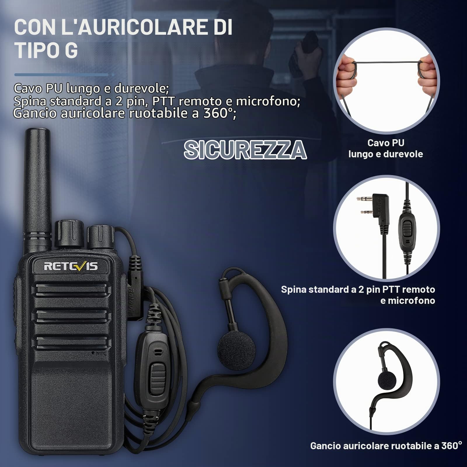Retevis NR610 Walkie Talkie, AI Cancellazione del Rumore, VOX Walkie Talkie con Auricolari, PMR446, 1200mAh Ricetrasmittenti Professionali Ricaricabili USB-C per Ristorante (4 Pezzi, Nero)
