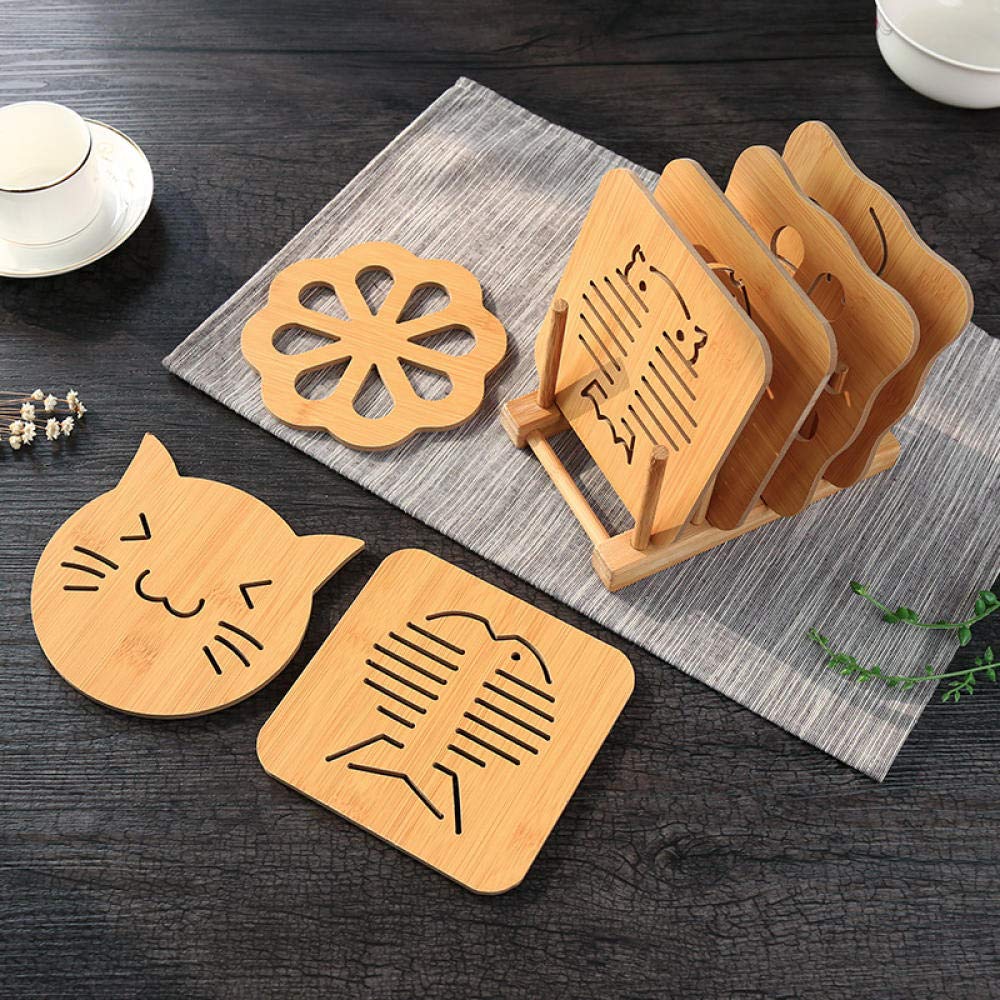 Lklnkvl Wooden Placemat Placemats, Cartoon Wooden Insulation Mat Table Non-Slip Pot Bowl Creative Cute Tea Coaster Coaster-_M