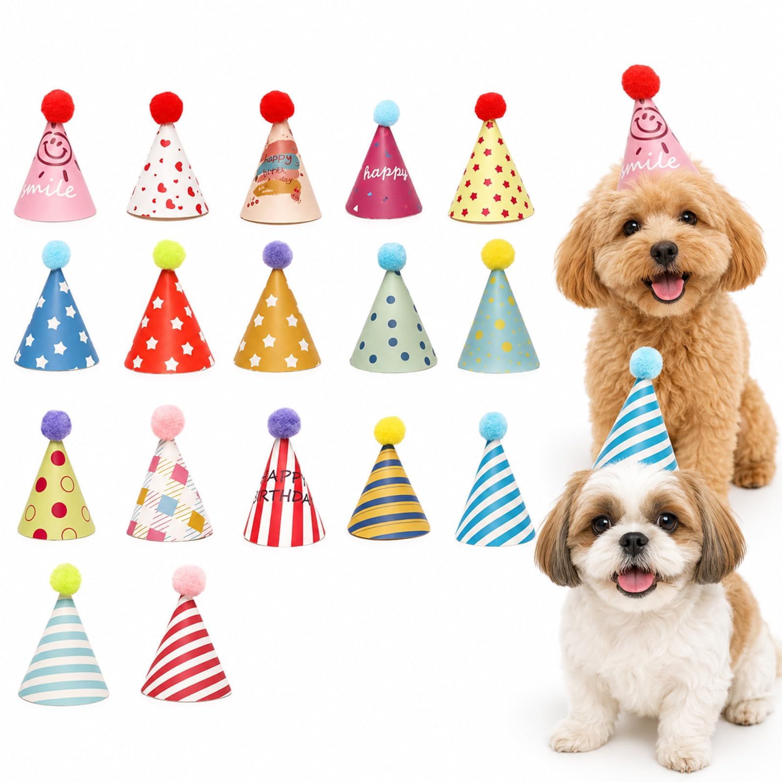 17 Pcs Mini Party Hats for Toy Animals, Teddy Bear Birthday Hats Collection, Party Hats For Teddys, Small Dog Party Hat Accessories for Birthdays and Celebrations