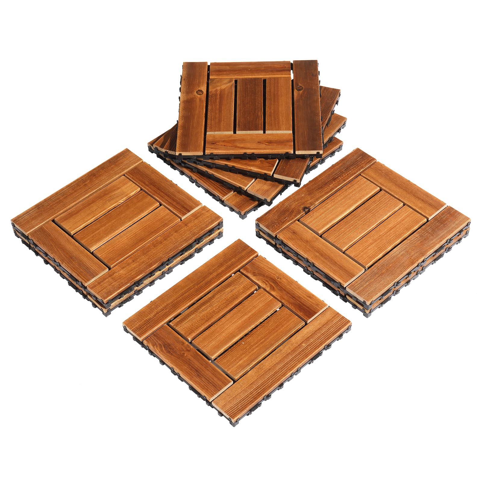 Bonnlo Garden Decking Tiles, 9 Pcs Wood Outdoor Flooring for Patio Paving Slabs Decking Squares Indoor & Outdoor 30x30cm (9 Pcs Wood)