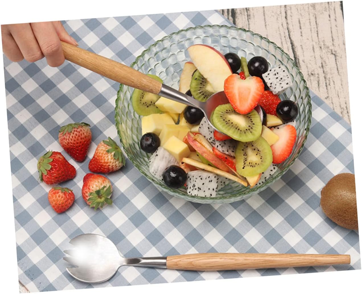 Stainless Steel Salad Spoon Multifunctional Xmas Wooden Handle Scoop