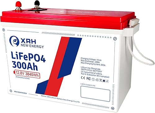 XRH - Batería de litio LiFePO4 de 12 V 280 Ah, BMS integrado de 200 A, vida útil de 10 años, batería de ciclo profundo de 4000 +, perfecta para RV,