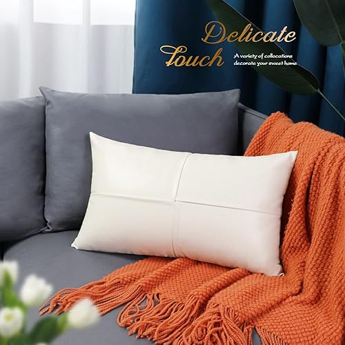 Miniatura 25 de BRAWARM Fundas de almohada de piel sintética de 20 x 20 pulgadas, paquete de 2, fundas de almohada de cuero crema, almohadas decorativas de cuero