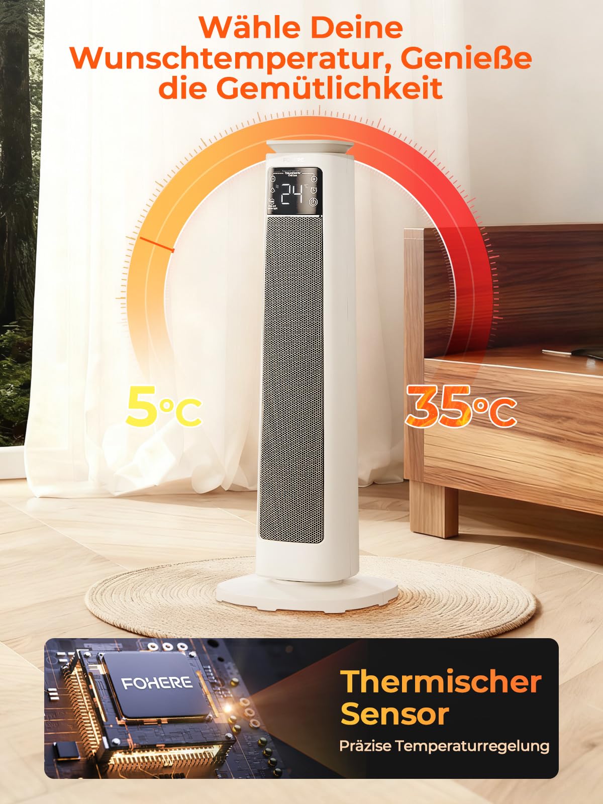 Heizlüfter 2000W PTC Keramik leise ECO-Modus Fernbedienung Timer Überhitzungsschutz Elektroheizung