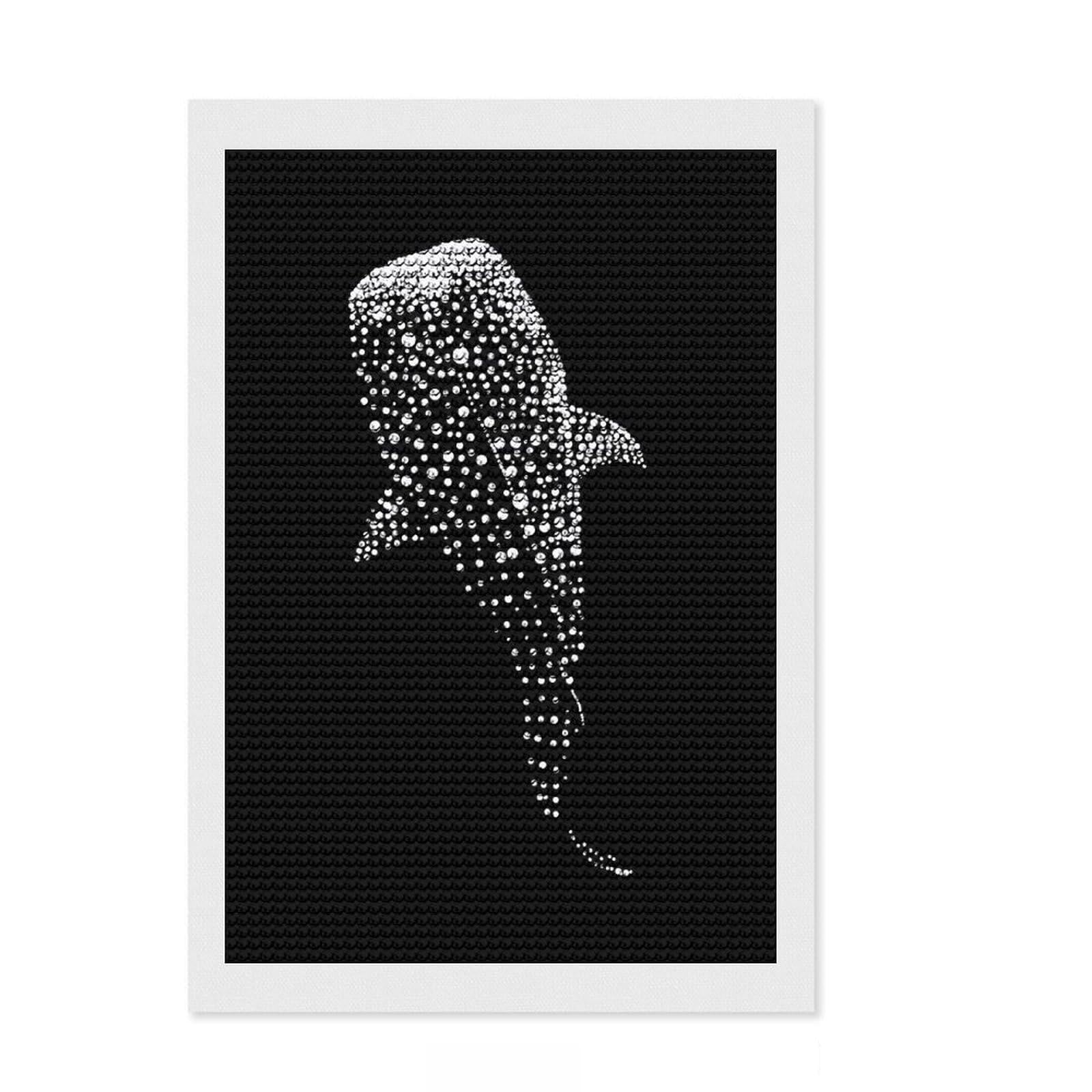 Junmoney Whale Shark Dot Art Design Diamond Art Canvas 8"x12", Sparkling Round Gems, Neat Printed Canvas, with Tool Kit, Office Decor, Printed Canvas