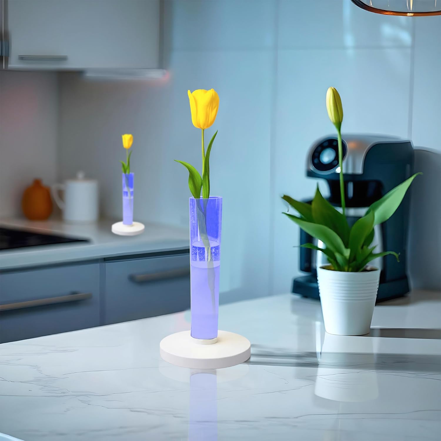 Wisely 2PK LED Rechargeable Vase for Home Decor, Valentine's Day, Mother's Day, Cordless Color Water - Reflected LED Acrylic Vase 120 Hours Operation