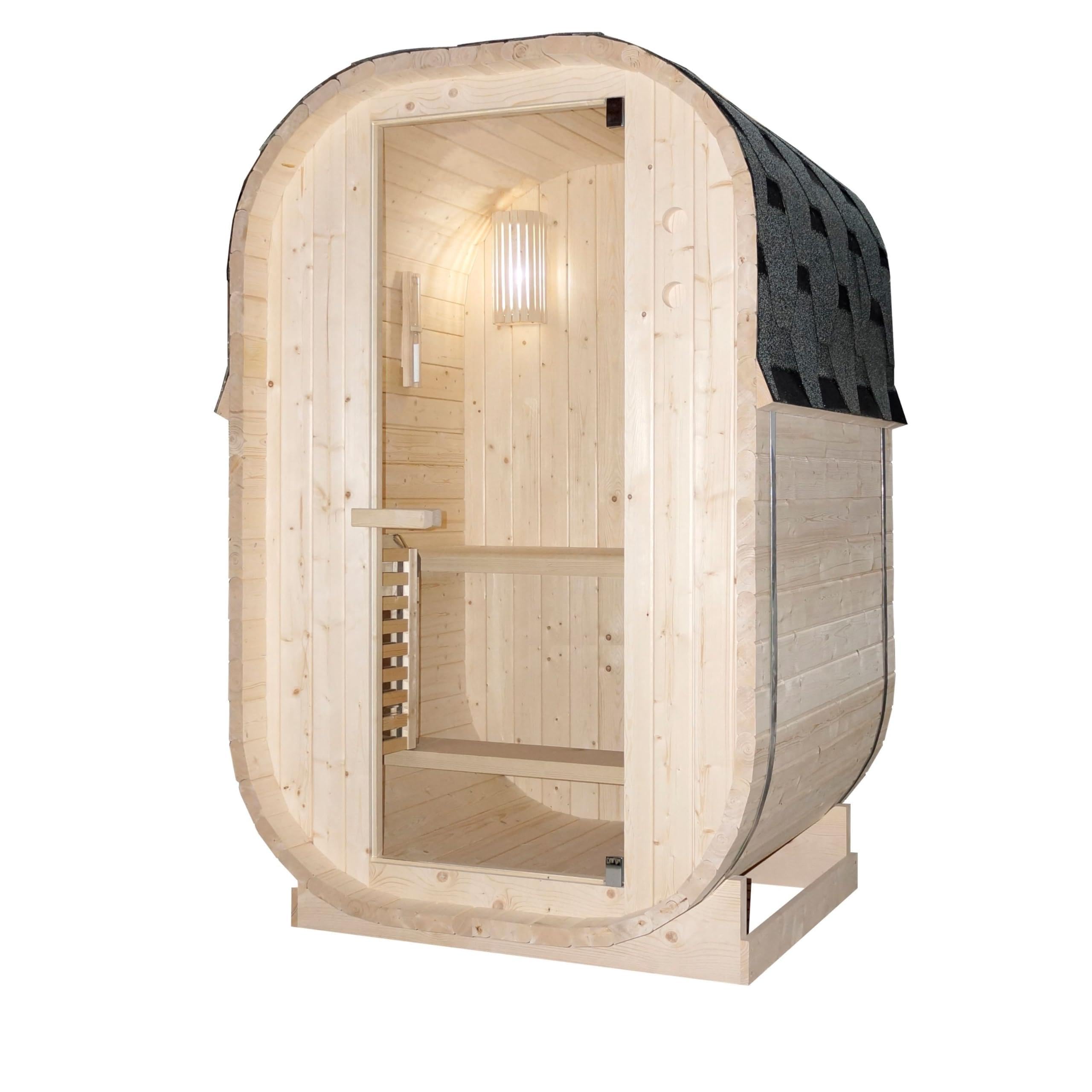 SANOTECHNIK Sauna tonneau d'extérieur Lindholm, 128,2 x 120 x 194 cm, 1-2 personnes, poêle 3,6 kW