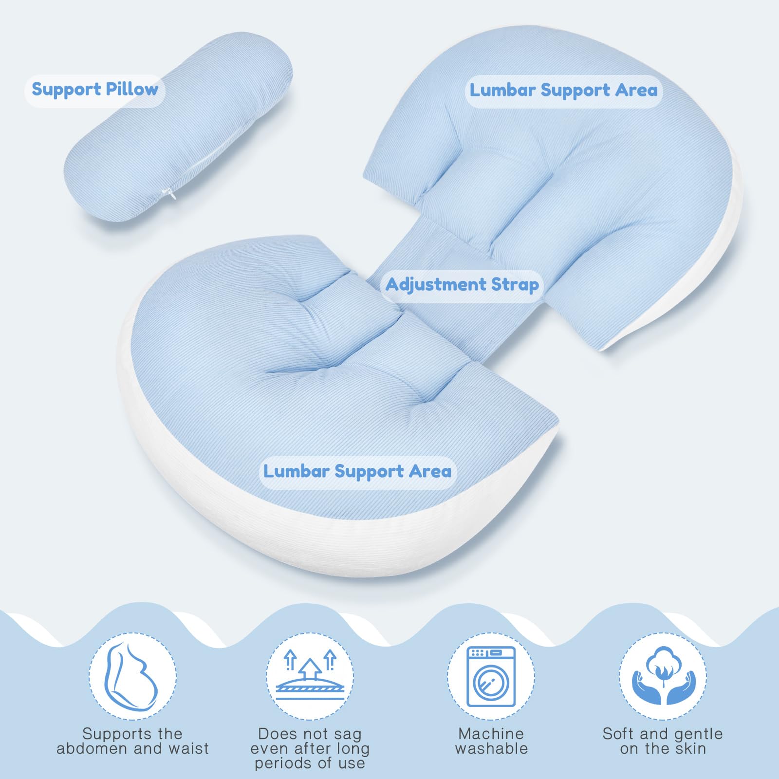 Pregnancy Pillow for Sleeping, do spania na bóle pleców, regulowana i przenośna poduszka do ciała dla kobiet i osób śpiących na boku