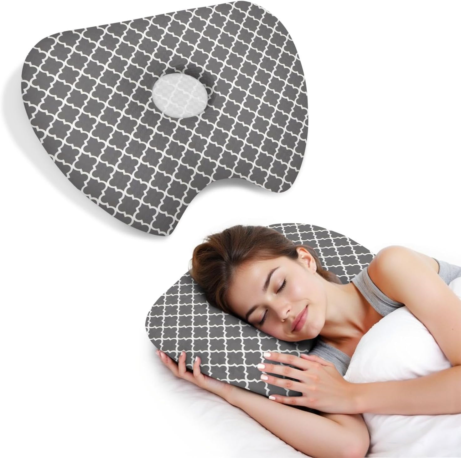 Ear Piercing Pillow with Ear Hole for Side Sleeper Relief Ear Pain,Cotton and Polyester Ear Pillows,Washable Ear Guard Pillow
