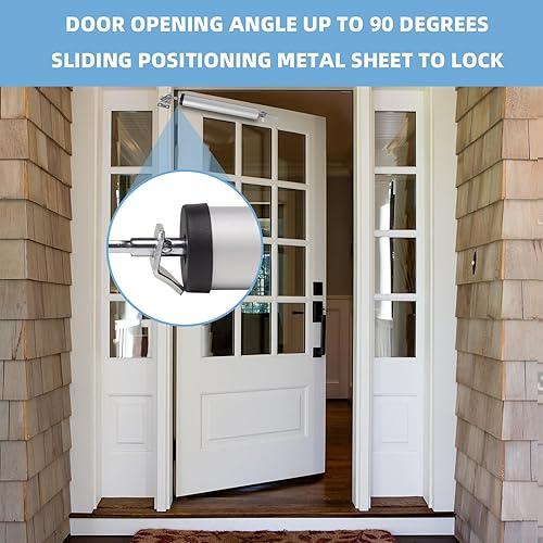 Miniatura 5 de Kit de cierrapuertas con mosquitera, cierrapuertas de tormenta de aire ajustable, cierre de puerta de tormenta mediano, función de apertura suave y