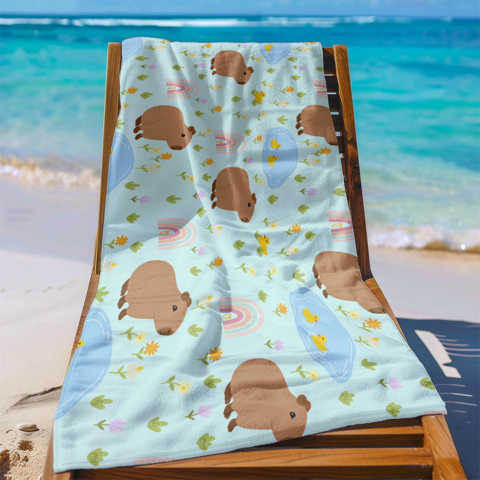 Strandtuch 200X200 Tierenten Strandtücher Mikrofaser Kompakt und Sandfest,Strand Handtuch,Leicht und Schnelltrocknend Reisehandtuch für Den Strand,Gym