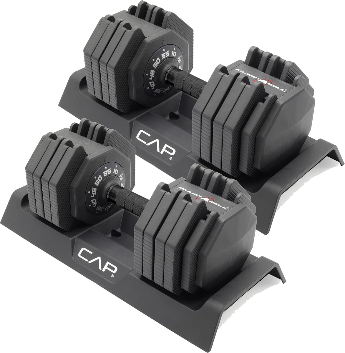 CAP Barbell 55 lb Pair of Adjustable Dumbbells with Full Rotation Black Handle