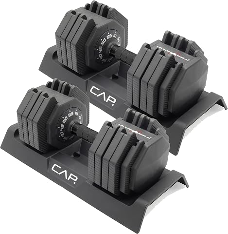 CAP ADJUSTABELL Adjustable Dumbbell Set, 25 lb & 55 lb, Quick-Select Weights, Hex Dumbbells with Multiple Handle Options