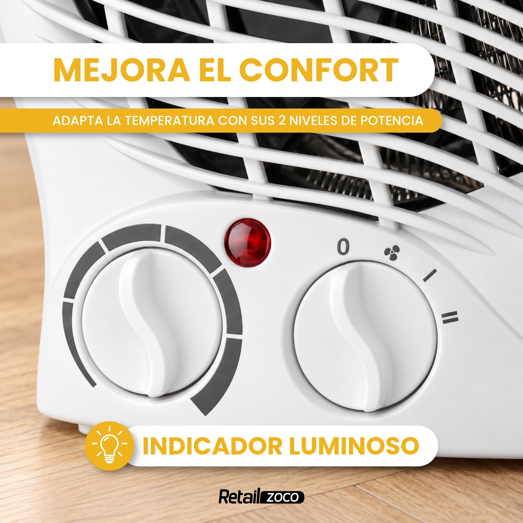 Calefactor Eléctrico 1000/2000 W con Termostato Regulable y 3 Modos, Blanco - imagen 4