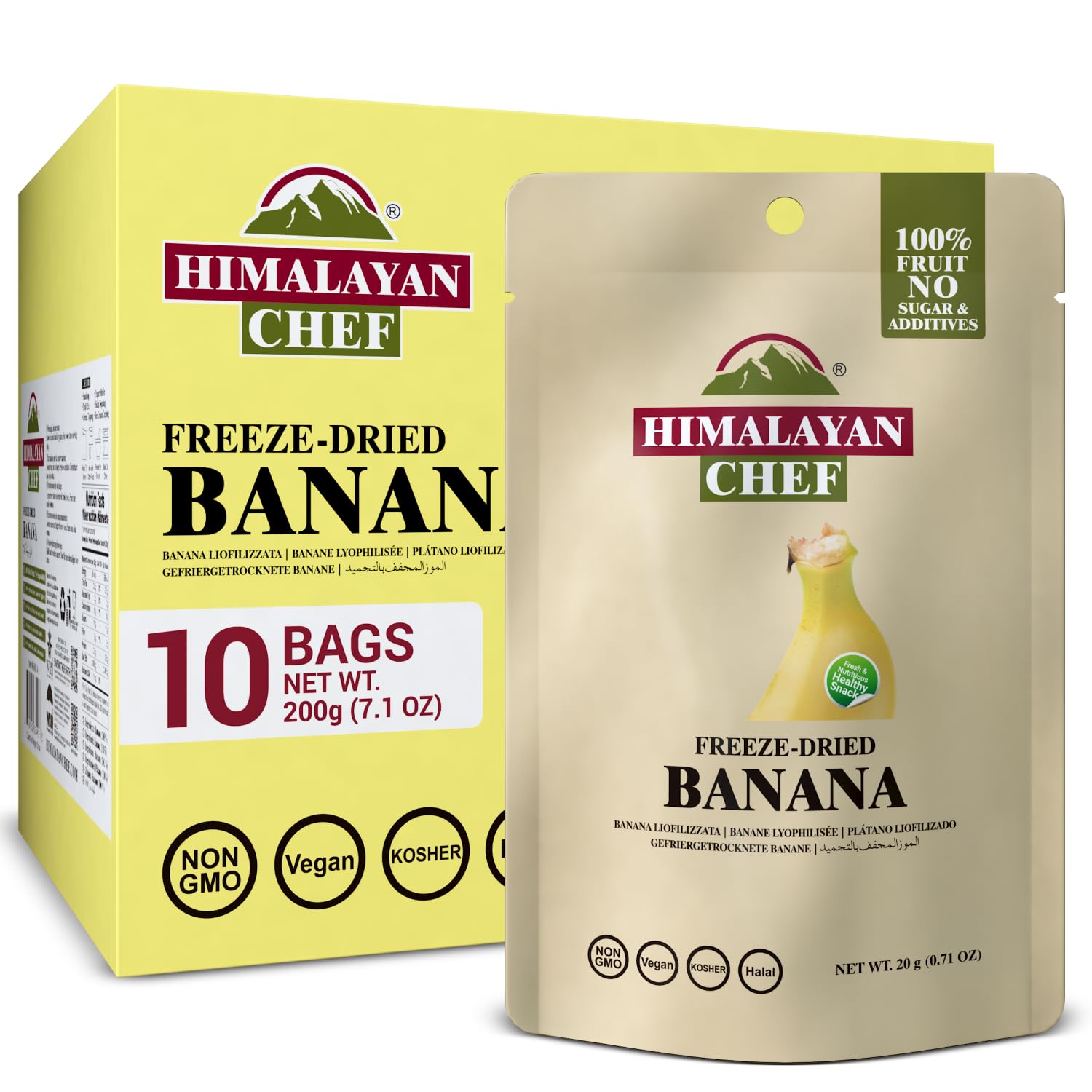 Himalayan Chef Freeze-Dried Fruit, Freeze-Dried Banana Crisp, 20g/EACH 10 Bags | Healthy Snacks, Organic Fruits Snacks | Ideal Snacks for Kids & Adult
