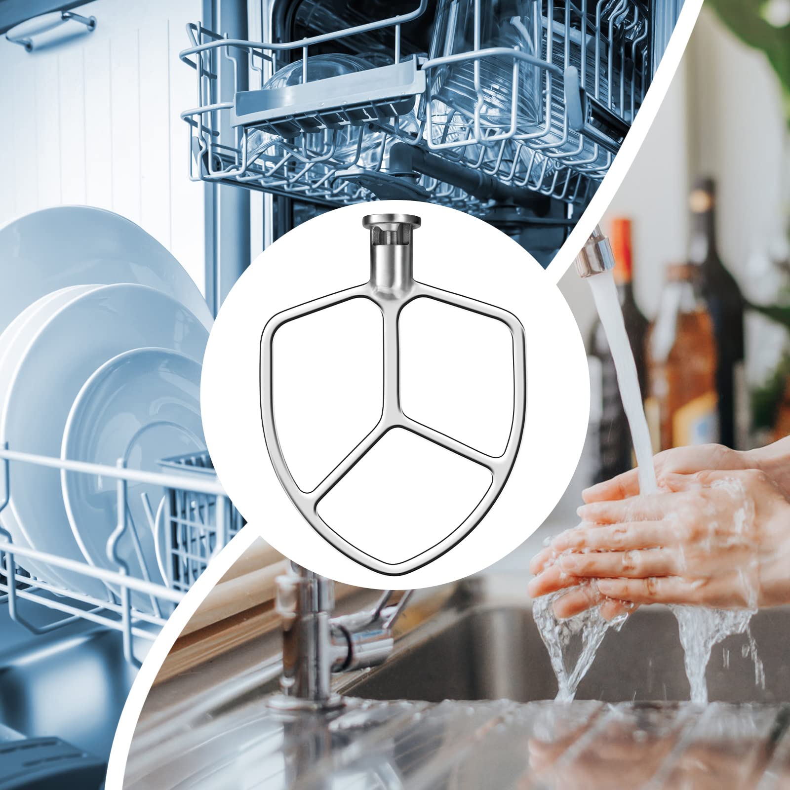 Gdrtwwh Edelstahl-Flachrühraufsatz für KitchenAid 5 & 6 Quart Bowl-Lift Mixer Backen - Gebäck Teig Teig Rühren Zubehör (spülmaschinenfest)