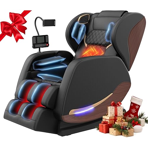 2025 Massage Chair, Massage Chairs Full Body and Recliner with 10 Fixed Points, Zero Gravity, Wood Grain Leather, Foot Massage, Airbags, Lumbar Heating, Bluetooth and Control Screen (Classic Black)