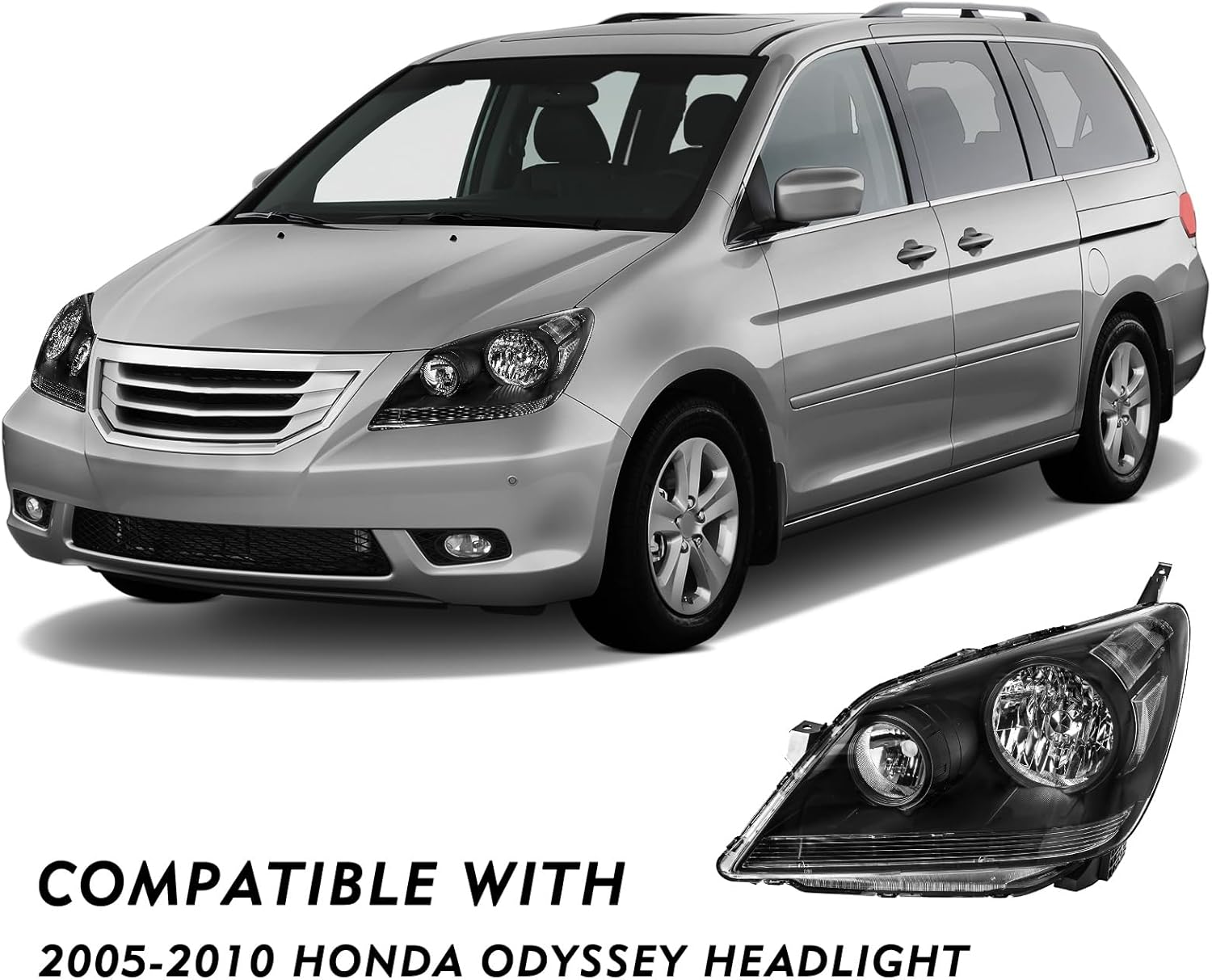 TUSDAR Headlight Assembly Pair w/Bulbs for 2005 2006 2007 2008 2009 2010 Honda Odyssey Factory Halogen Type Headlamp Black Housing with Clear Reflector(L+R)