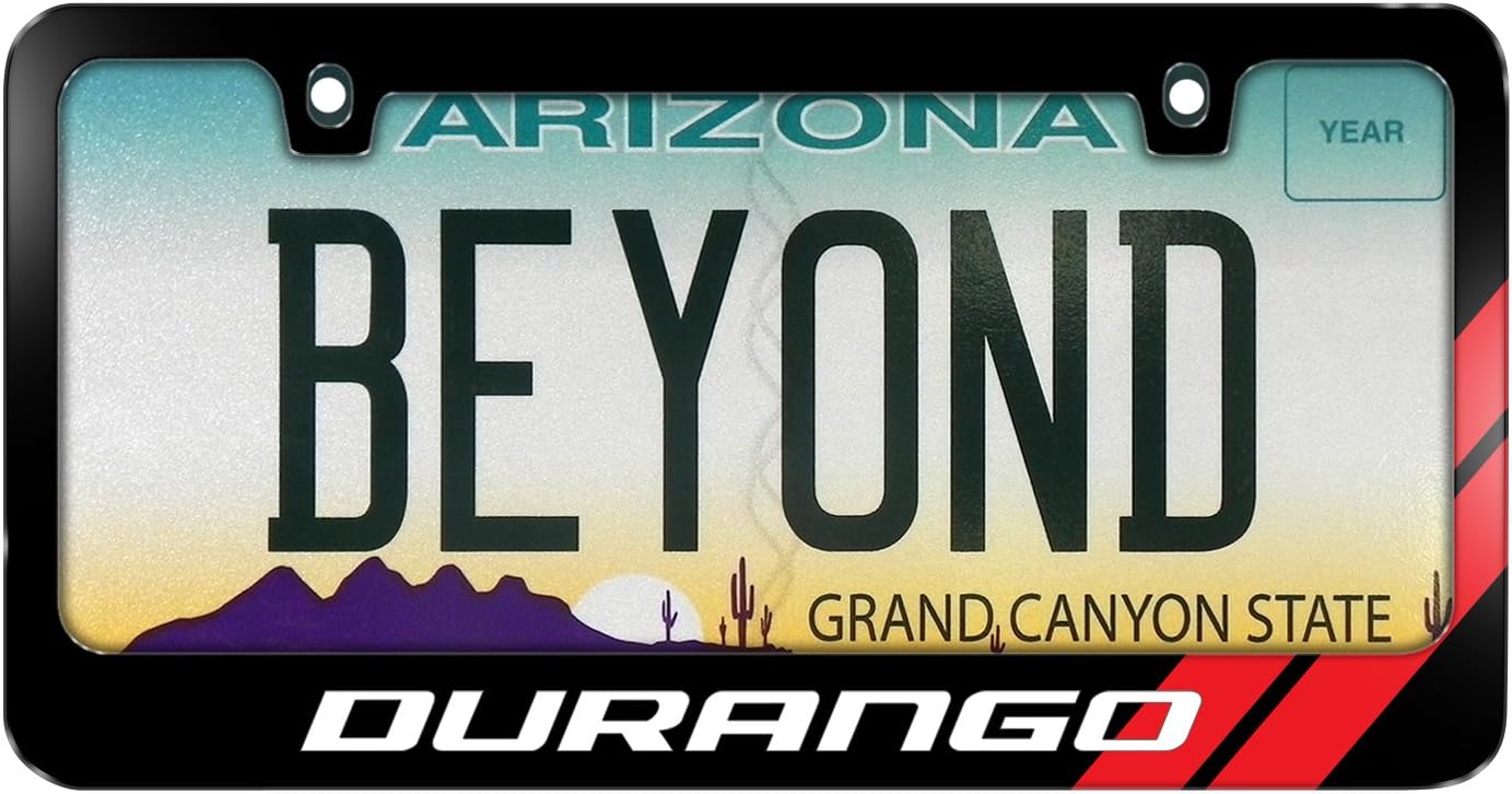 iPick Image Made for Dodge Durango Red Stripe Black Metal License Plate Frame