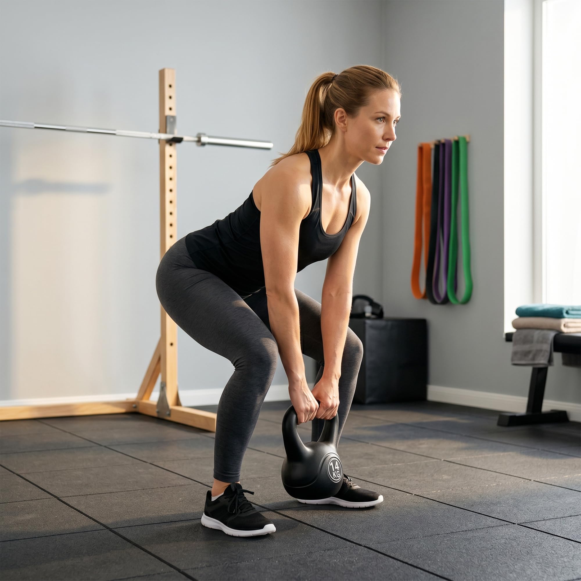 HOMCOM Kettlebell hantle 14 kg dla początkujących | Wypełniony piaskiem, trening siłowy