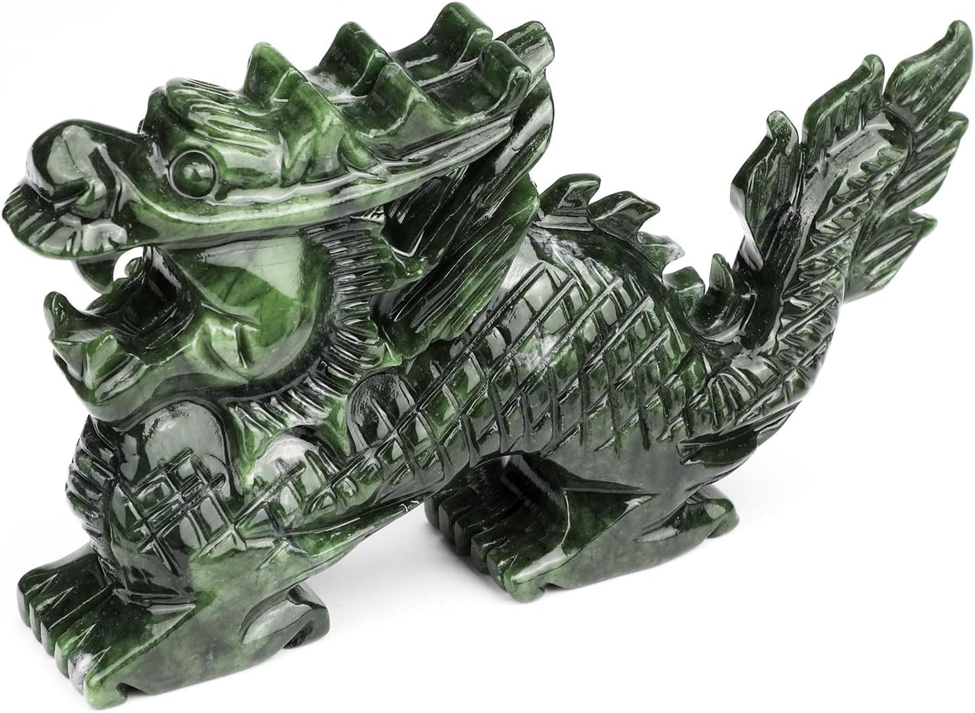 gemshan Dragon Jade Statue Gift - 5.3 Inch Chinese Zodiac Sculpture, Feng Shui Art Piece for Shelf Display